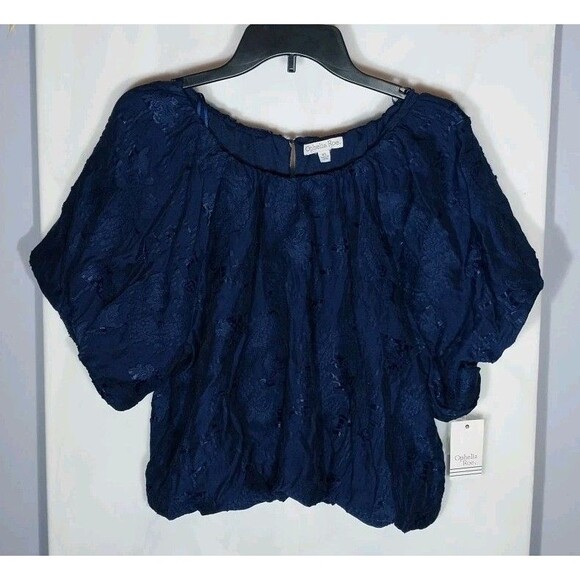 Ophelia Roe Bubble Top Sz XL Navy Blue Floral Feminine Romantic Casual Chic - Picture 1 of 10